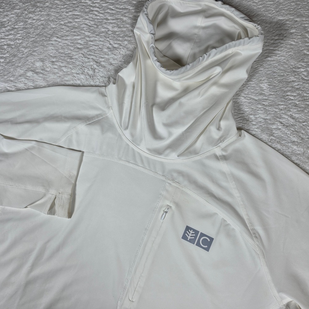 Coolibar 10047 Sun Hoodie Mens XL White Spandex L/S Gaiter UPF 50+ Stretch